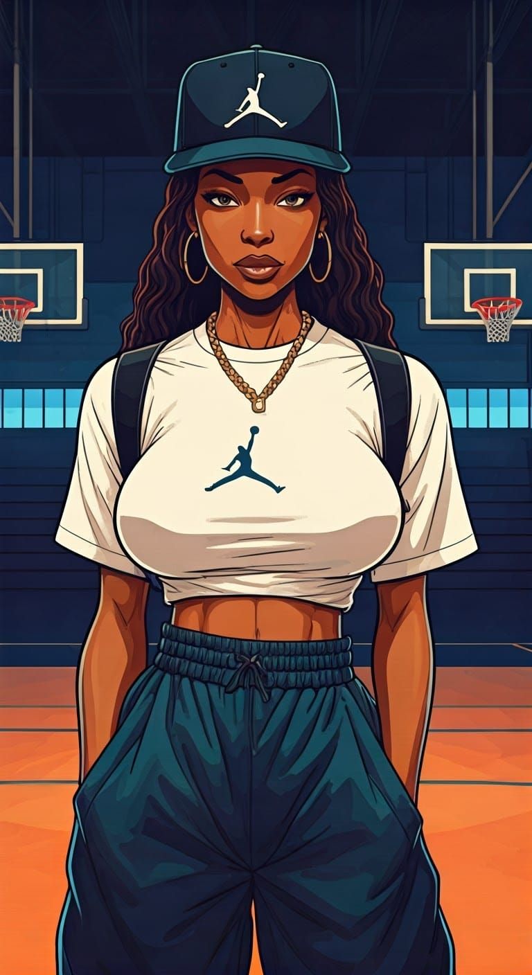 Brandy in Jordan Outfit with Exaggerated Features
