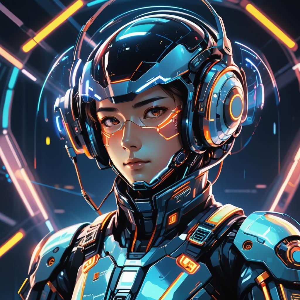 Futuristic Pilot Operating Drone in Manga Illustration