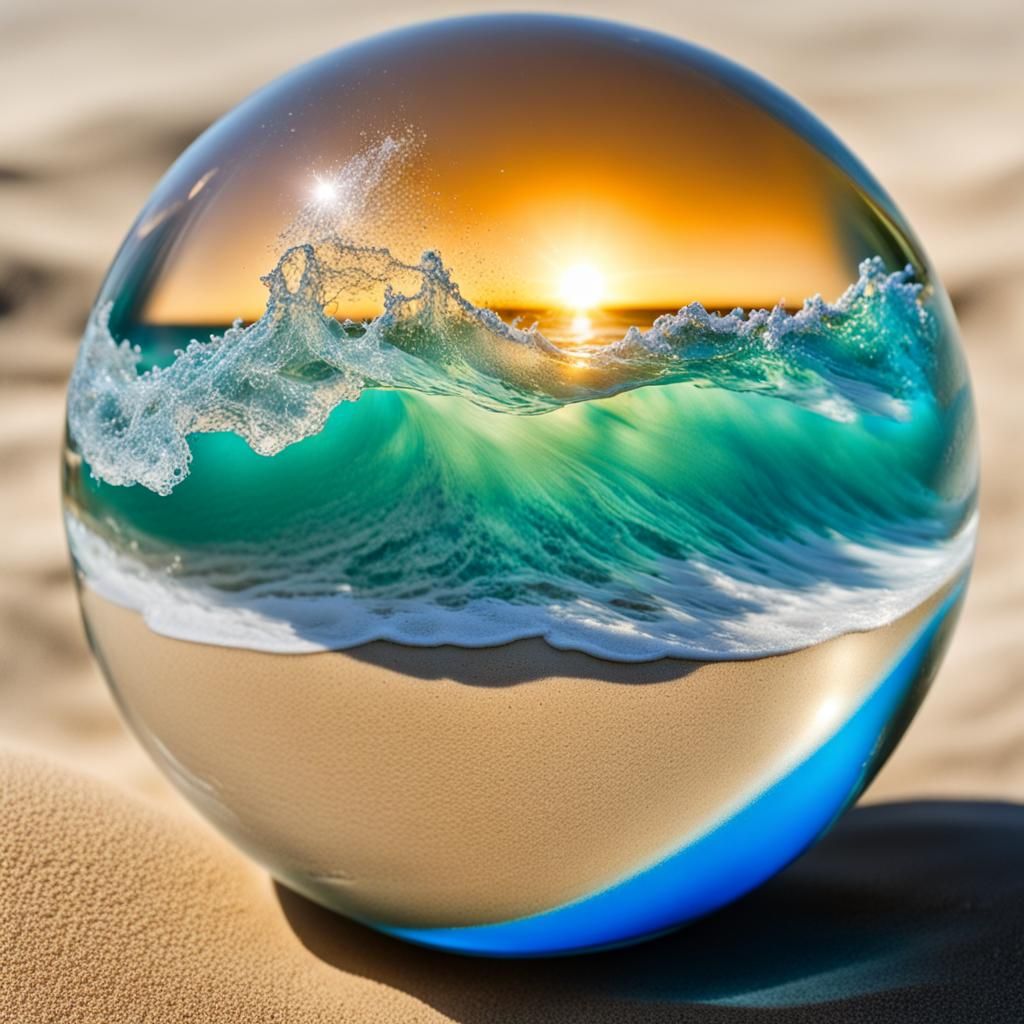 Ocean Wave Encased in Crystal Sphere