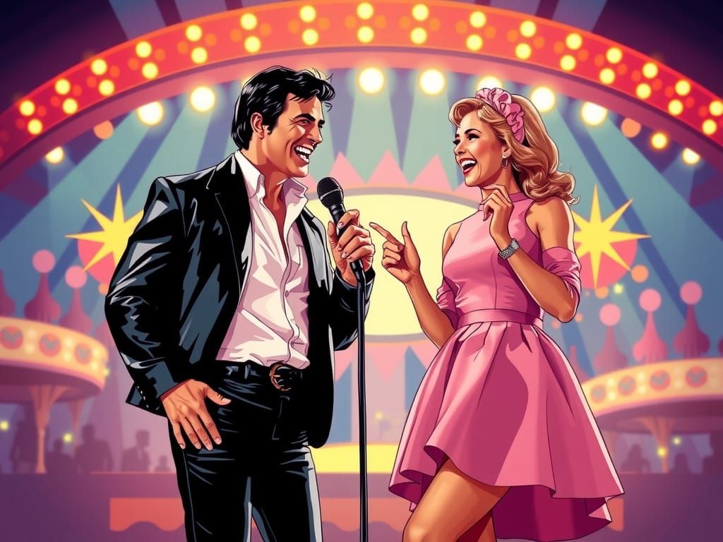 John Travolta & Olivia Newton-John in Retro Musical Style