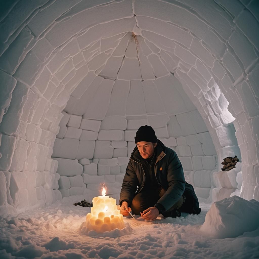Candlelight Illuminates an Igloo: Cinematic Film Still