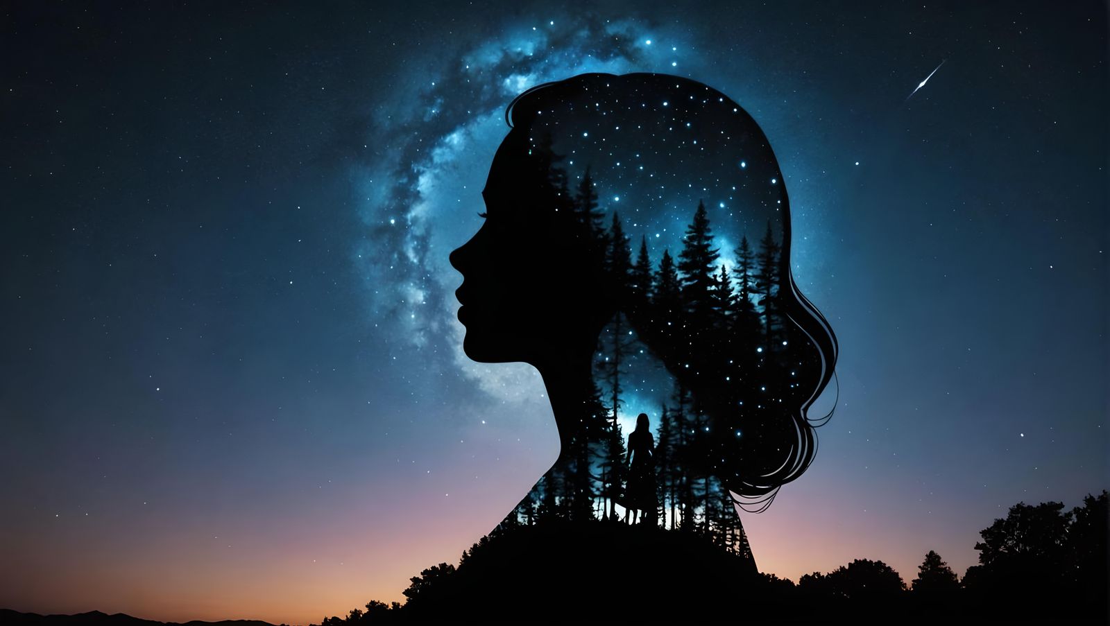 Silhouette in Starry Night Sky