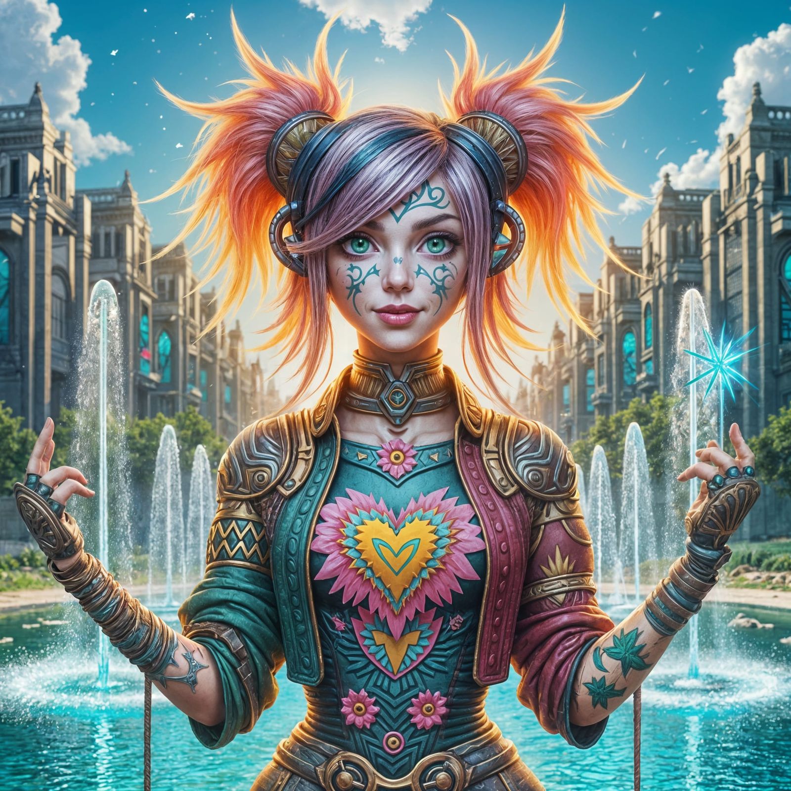 Amused Cartoon Character with Green Eyes