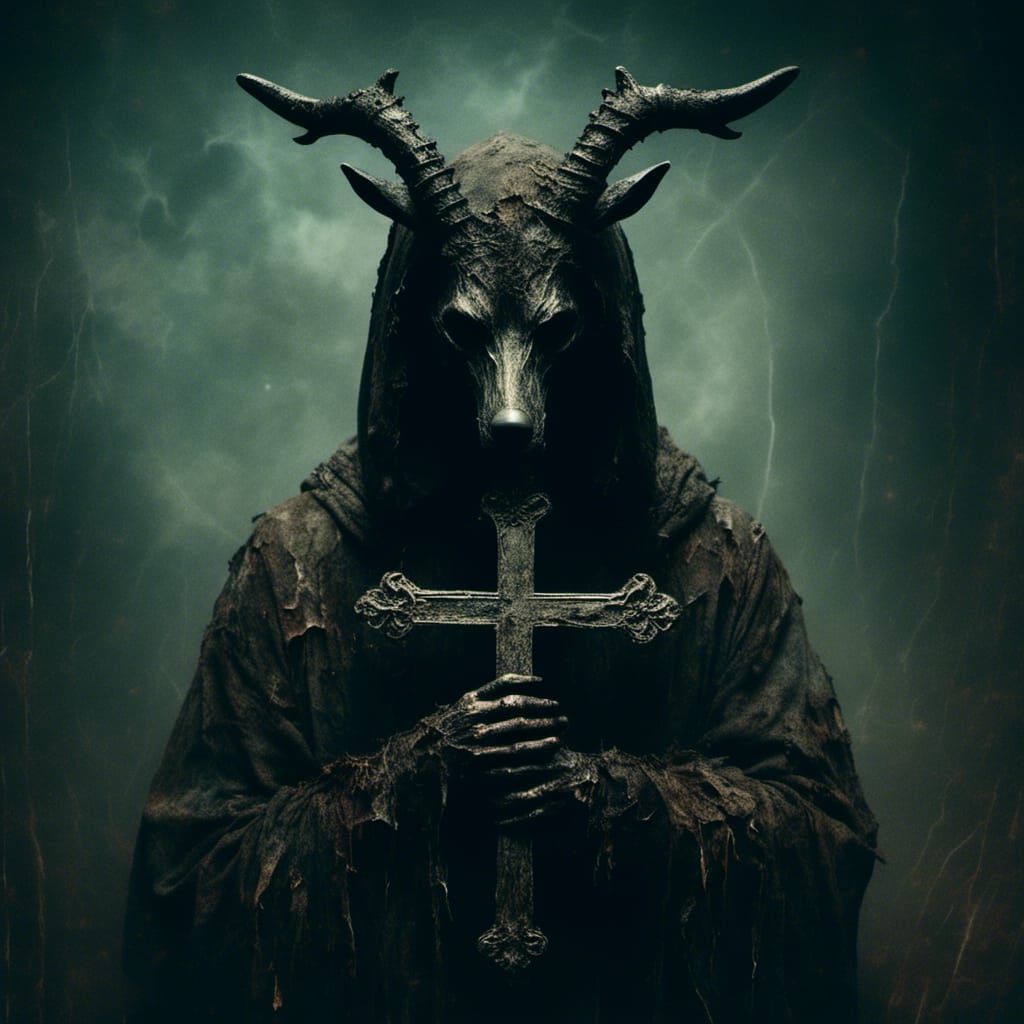 Macabre Hooded Figure with Cross