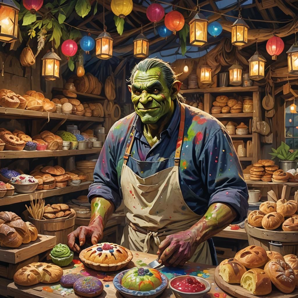 Orc Baker in Fantasy Market Tent, Digital Art