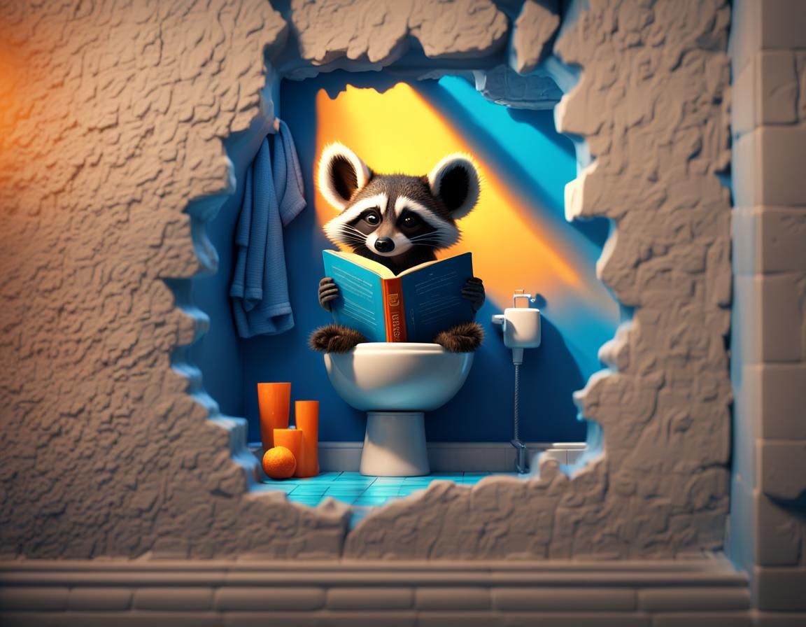 Raccoon's Literary Feast: A Matte Painting