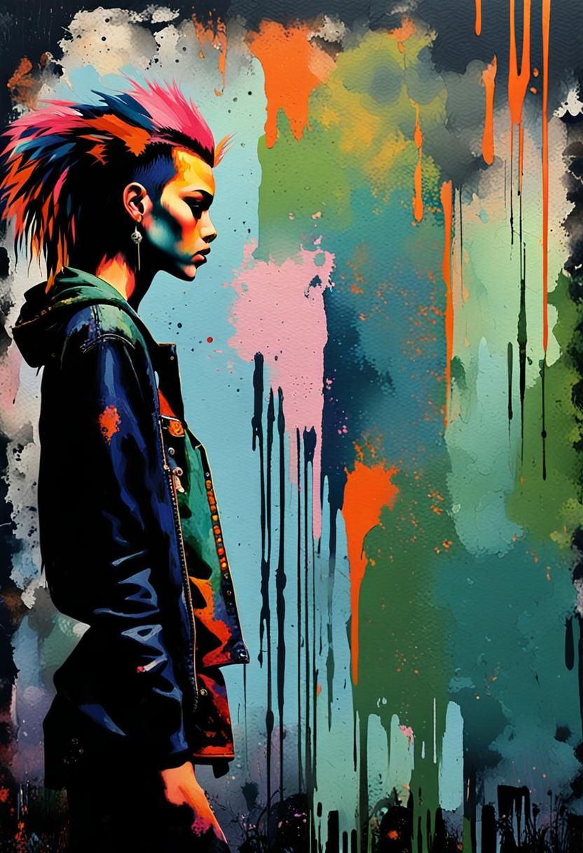 Colorful Punk Rock Girl Pop Art Painting
