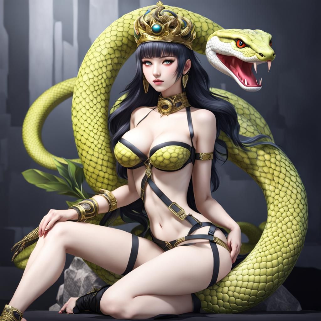 Anime Serpent Girl with Snake Crown in 3D