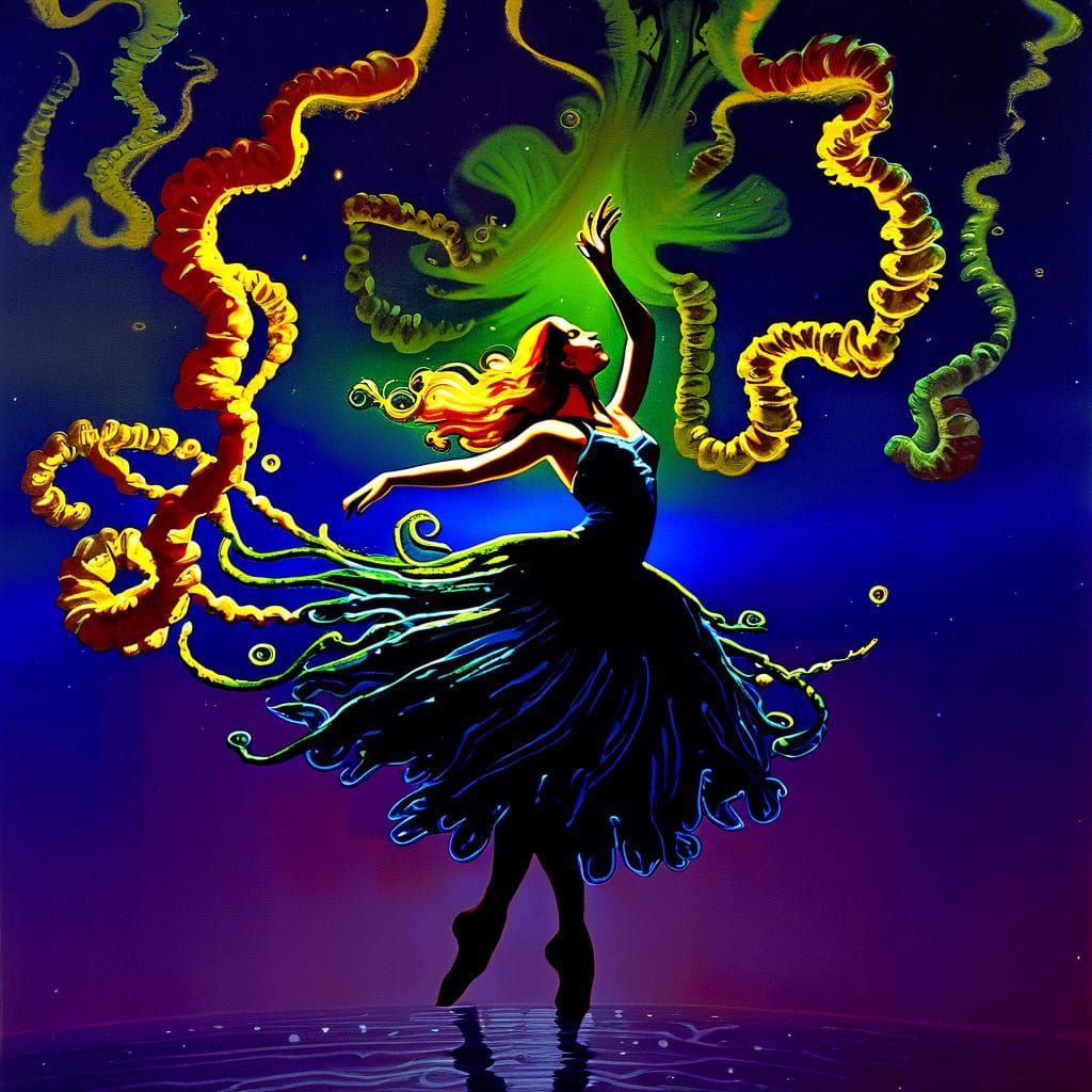 Bioluminescent Jellyfish in Deep Sea Abyss, Fantasy Art