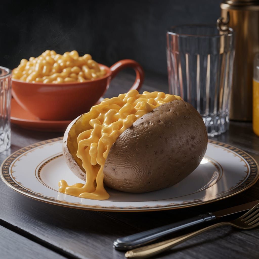 Baked Potato and Macaroni Cheese Still Life