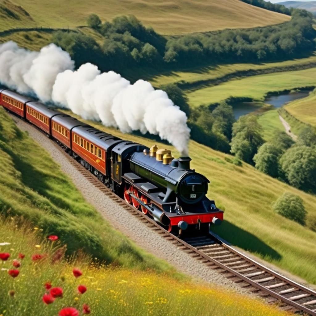 Hogwarts Express in Impressionist Landscape