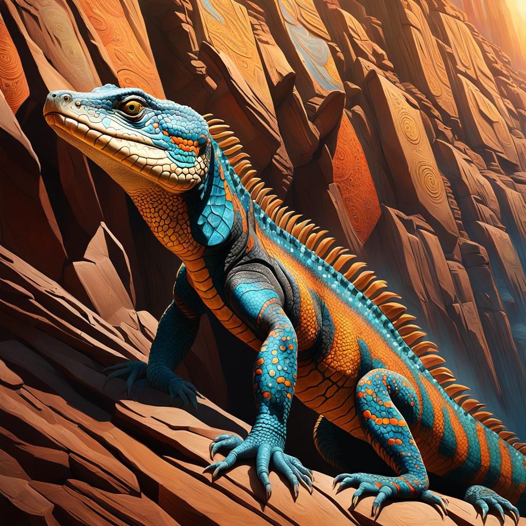 Goanna Lizard near Aboriginal Art