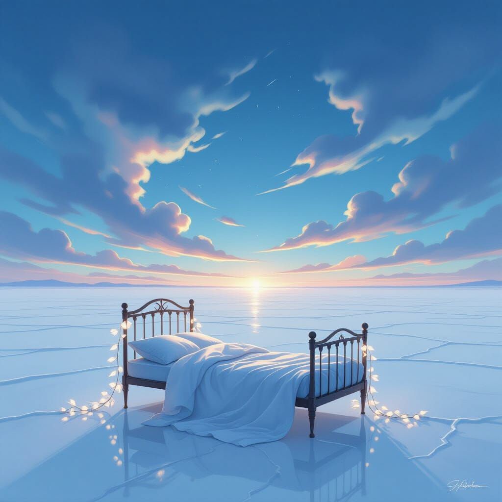 Ethereal Watercolor of Luminescent Leaves on Abandoned Bed i...