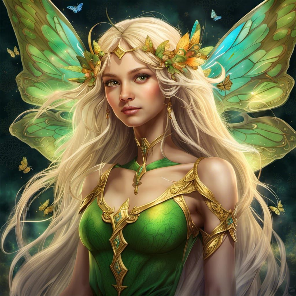 Golden Fairy Goddess with Butterfly Wings