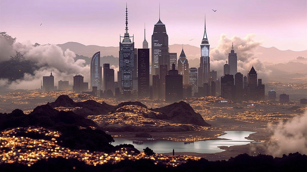 Polychromatic Cityscape in Hyperrealistic Style