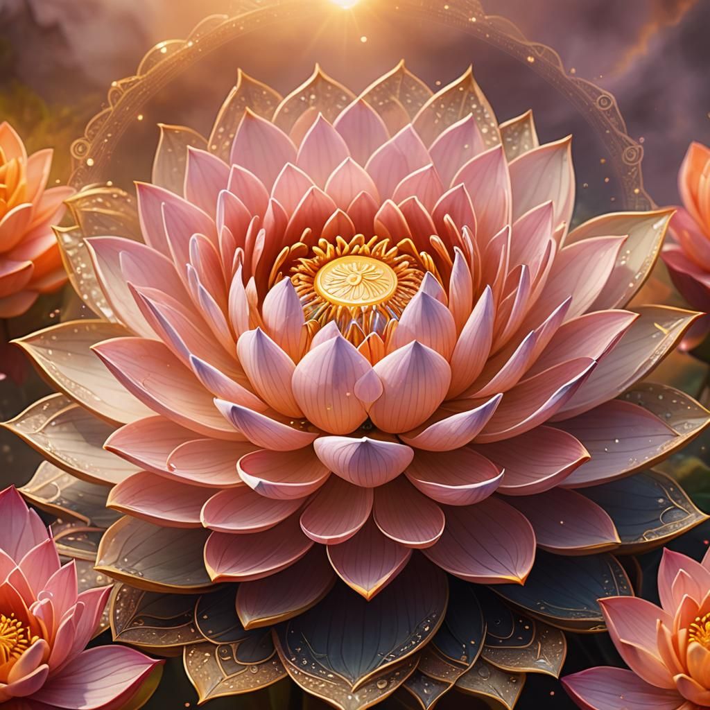 Peach Lotus with Chakras in Fantasy Art Style