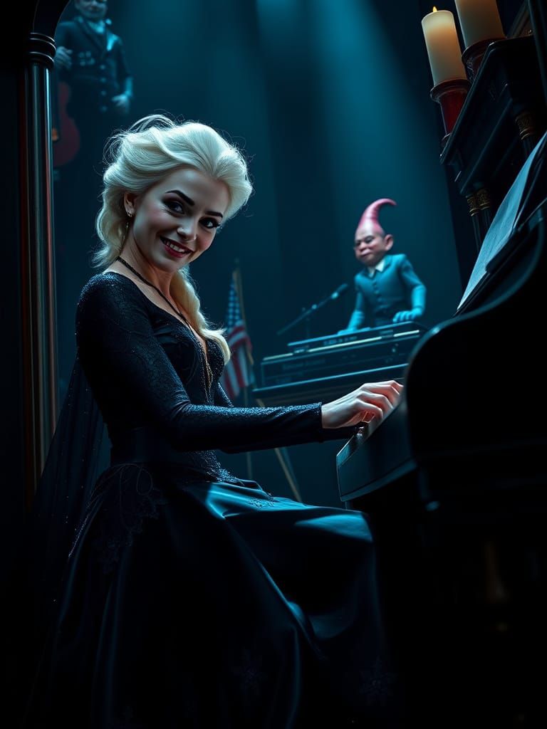 Cinematic Dark Goddess Elsa Plays the Organ in a Film Noir M...