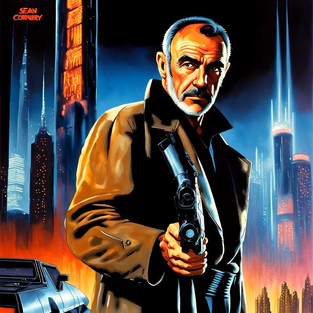 Sean Connery as Cyberpunk Blade Runner with Grey Beard