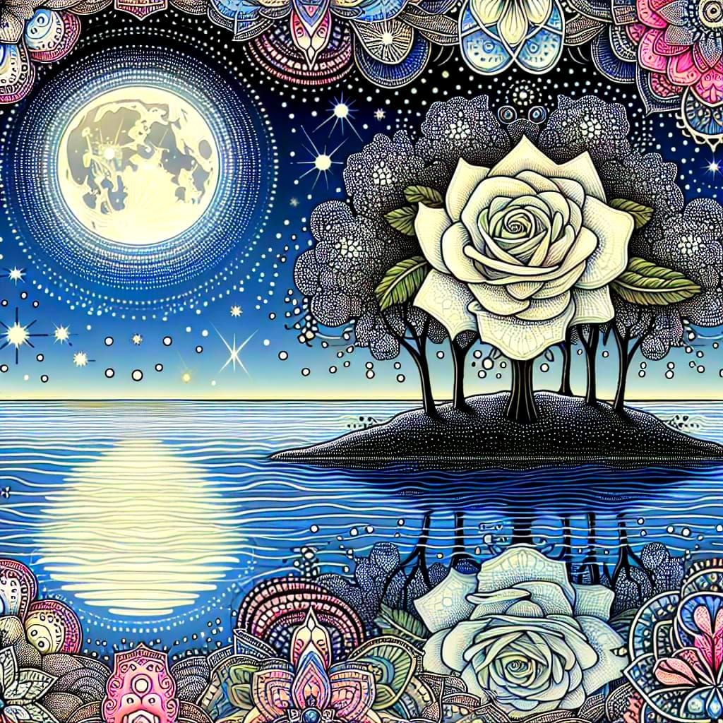 Solitary White Rose Under Radiant Moonlight
