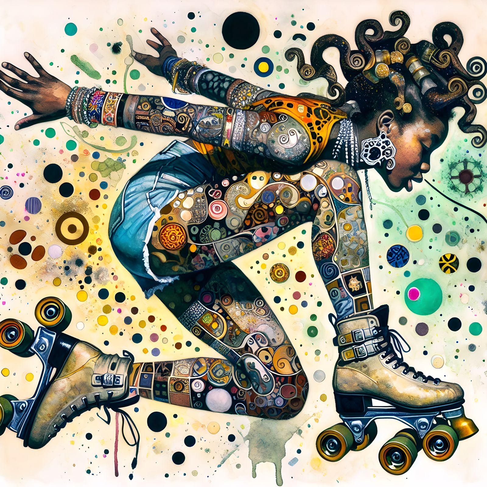 Woman Roller Skating, Ornate Painterly Style