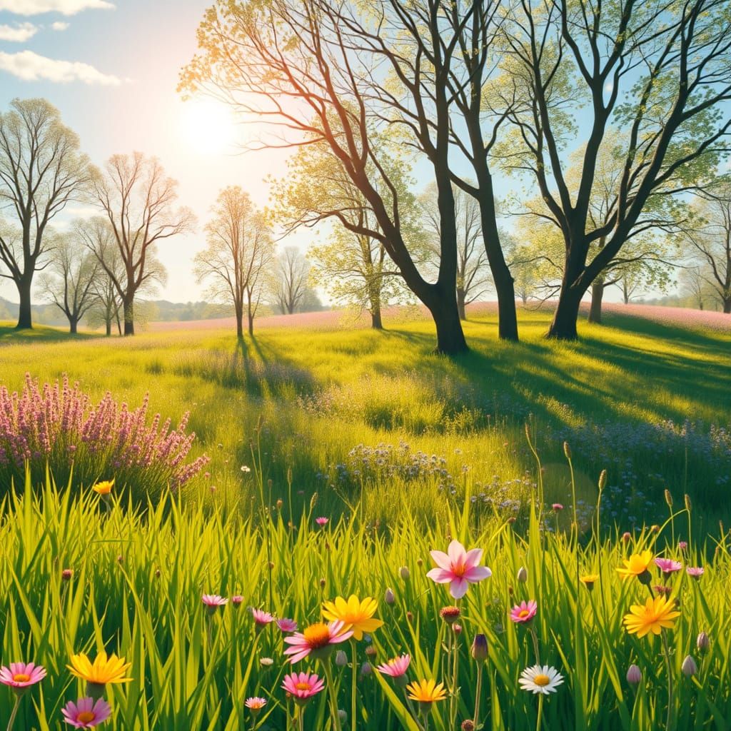 Vibrant Springtime Landscape in Impressionist Style