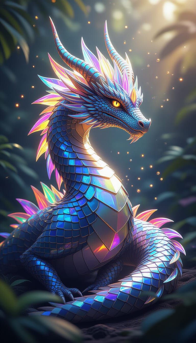 Crystal Dragon with Rainbow Reflections in Hyperreal Style