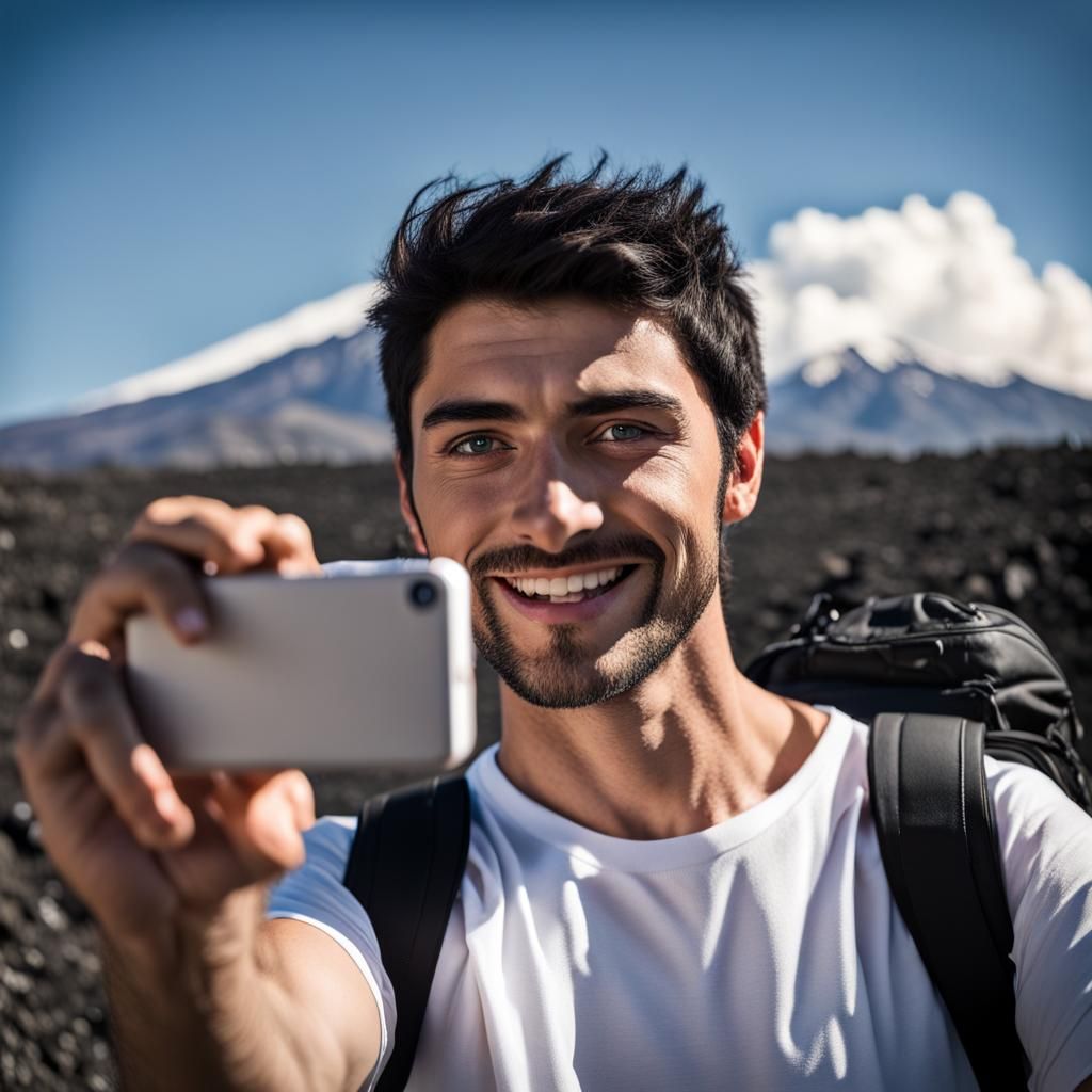 Mediterranean Student Selfie at Mount Etna: Bokeh