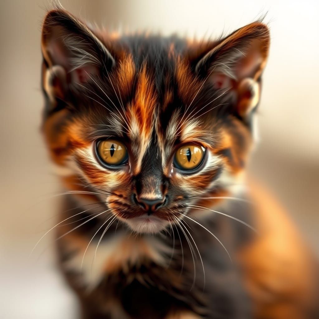Realistic Tortoiseshell Kitten Portrait in Autumn Hues