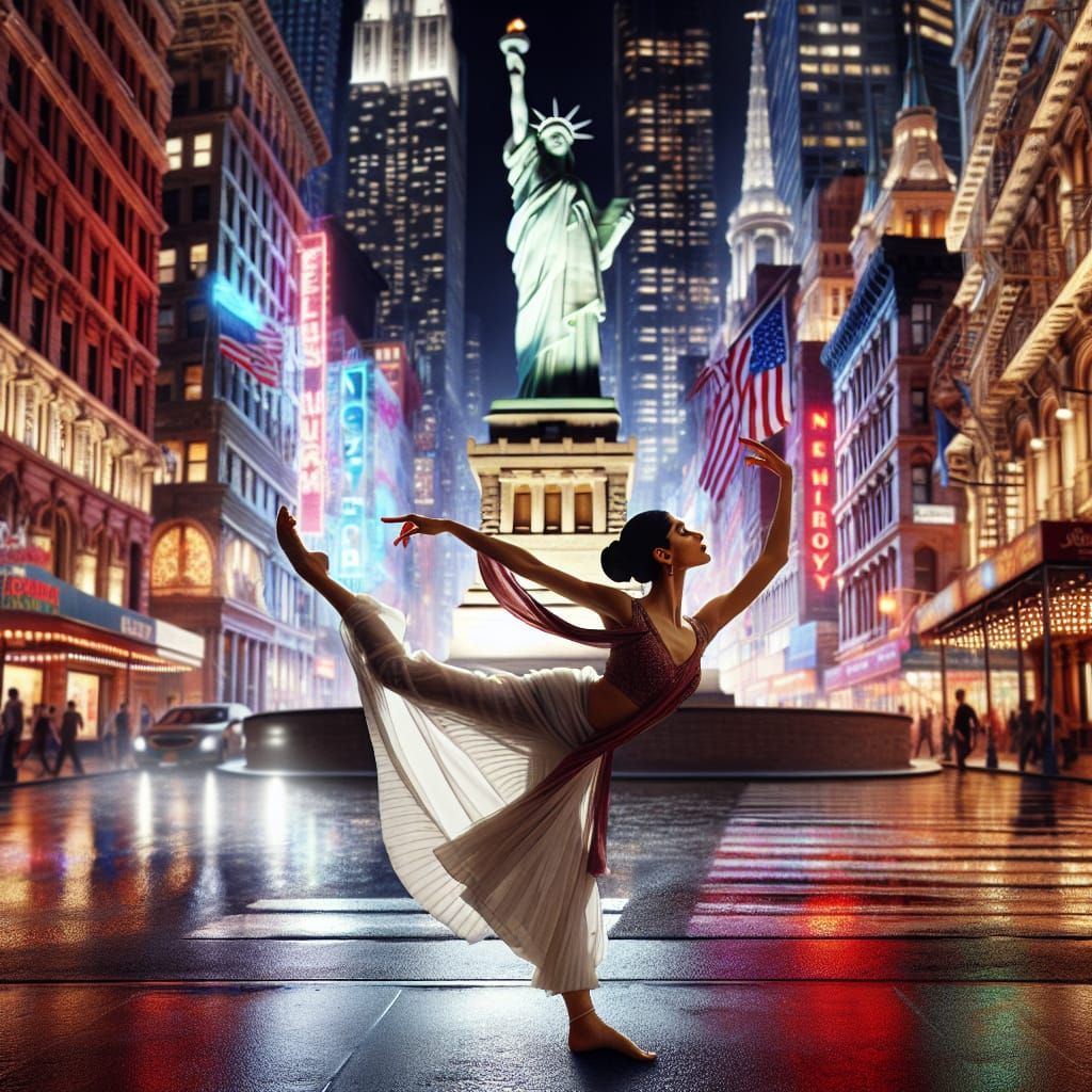 💃✨ "Beneath New York's lights, a dance that transcends time...