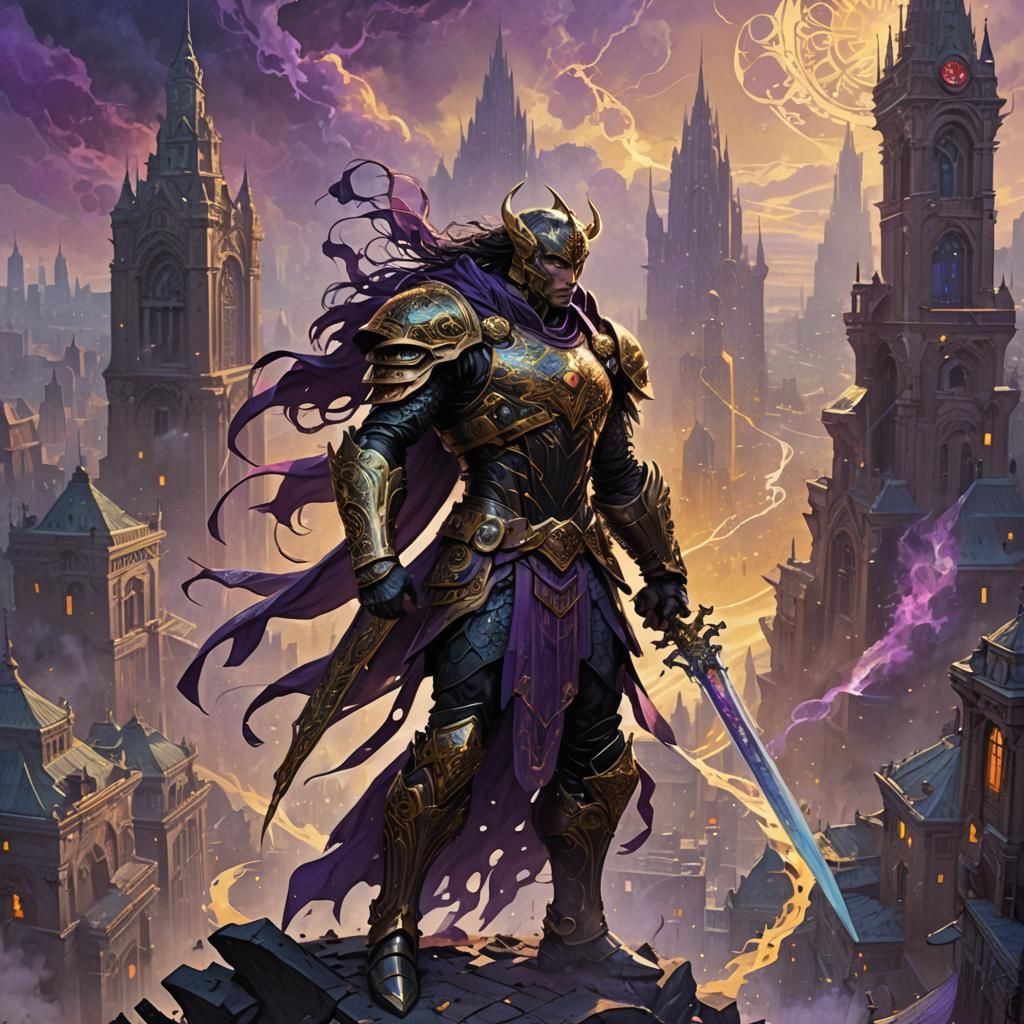 Fantasy Superhero in Ornate Armor, Dark Fantasy Art