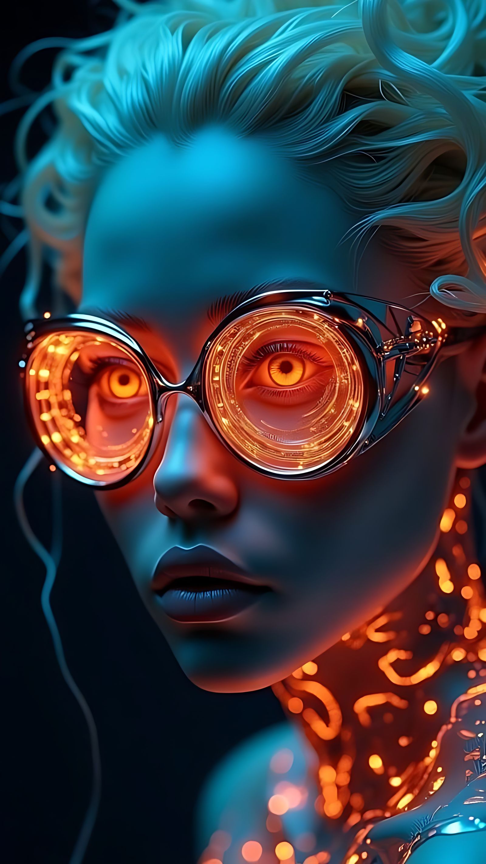 Surreal Portrait of a Young Woman in Vibrant Blue and Orange