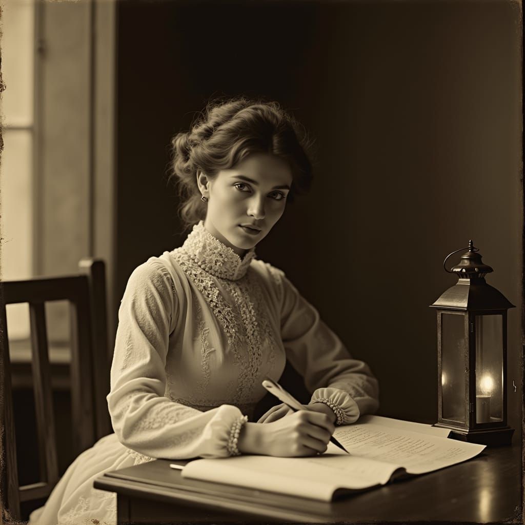 Vintage-Inspired Portrait of a Woman in Contemplation