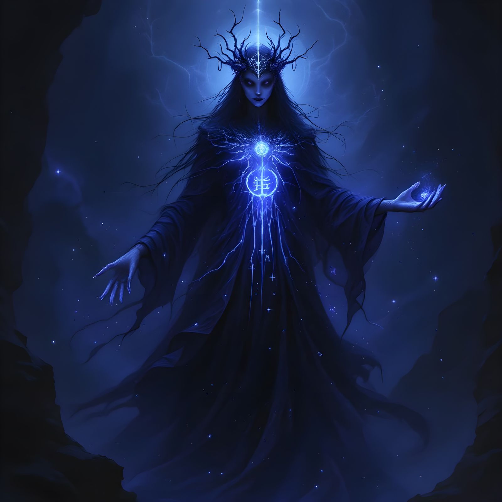 Spectral Goddess of Shadow and Starlight in Eerie, Celestial...