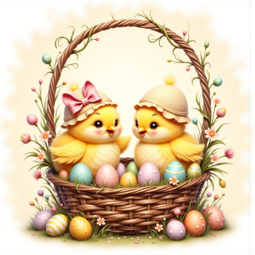 Chibi Chickens Enjoy Easter in Whimsical Style