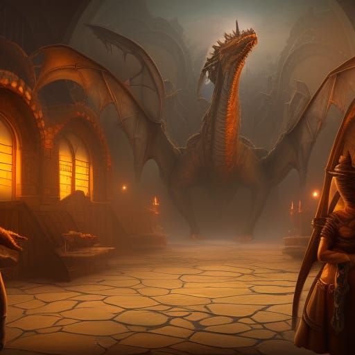Fantastical Dragon Librarians in Detailed Matte Painting
