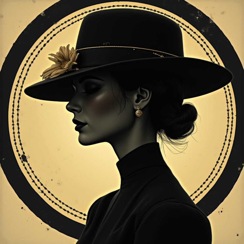 Elegant Lady Whistledown Silhouette in Matte Painting Style
