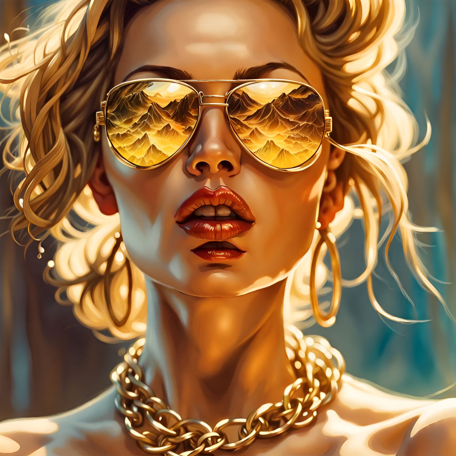 Glamorous Woman in Gold Bikini Portrait