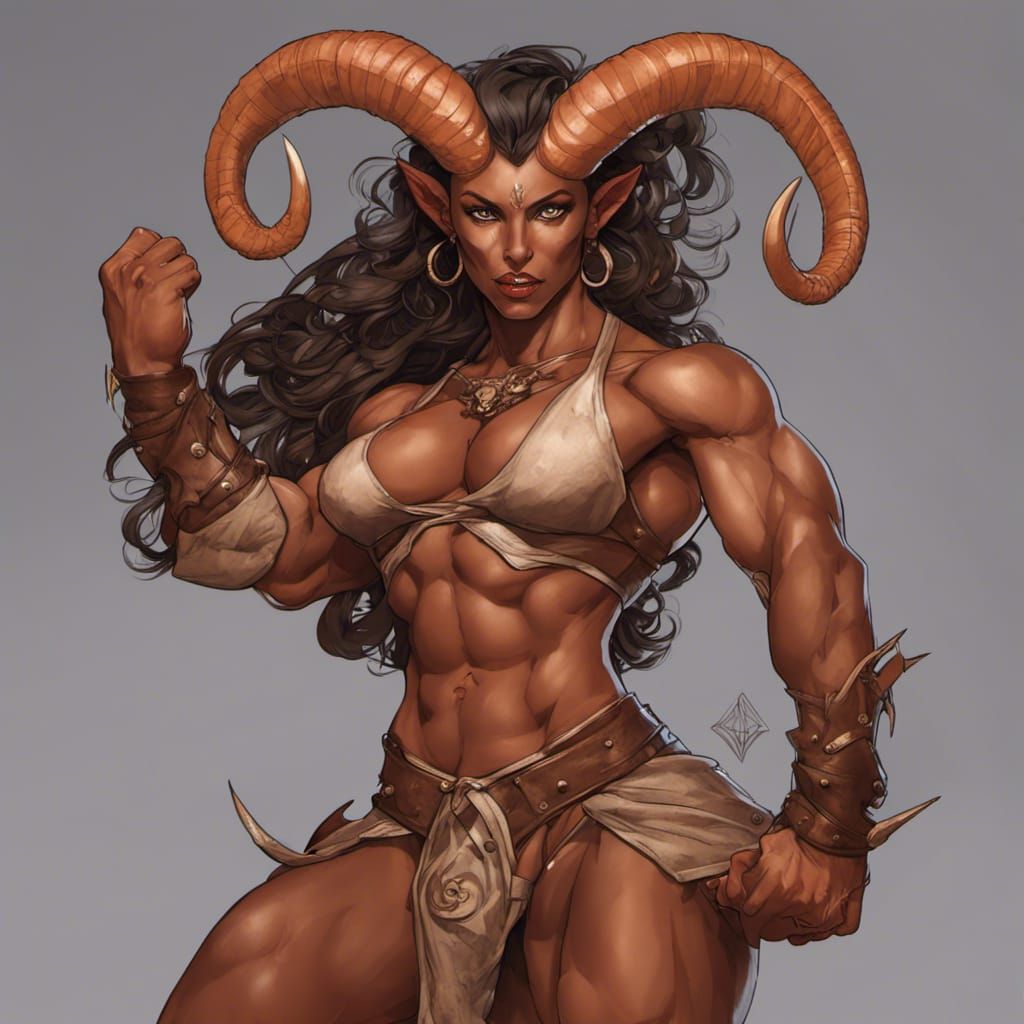 Tiefling Gladiatrix in Hellish Landscape