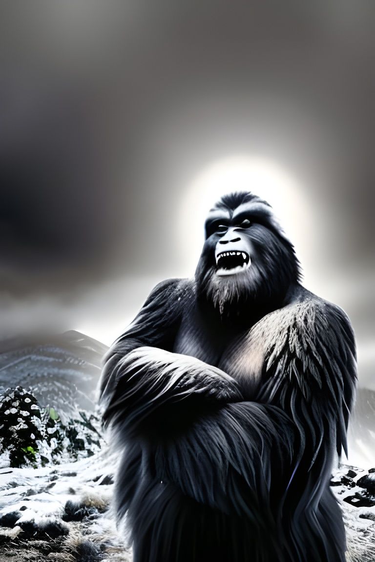 Proud Sasquatch Portrait in a Foggy Landscape