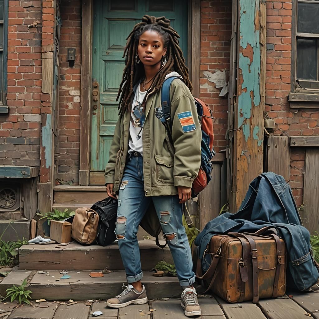 Woman on Stoop: Vibrant Oil Painting in Triadic Colors