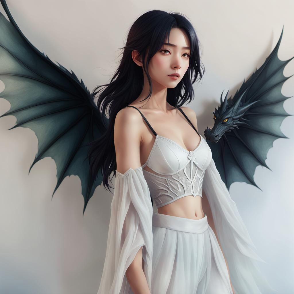 Woman Hiking with Dragon in Anime Art Style