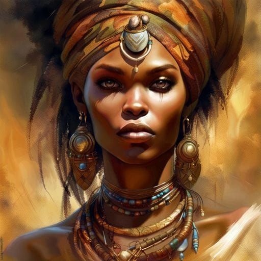 Portrait of an African Enchantress in Style of Royo