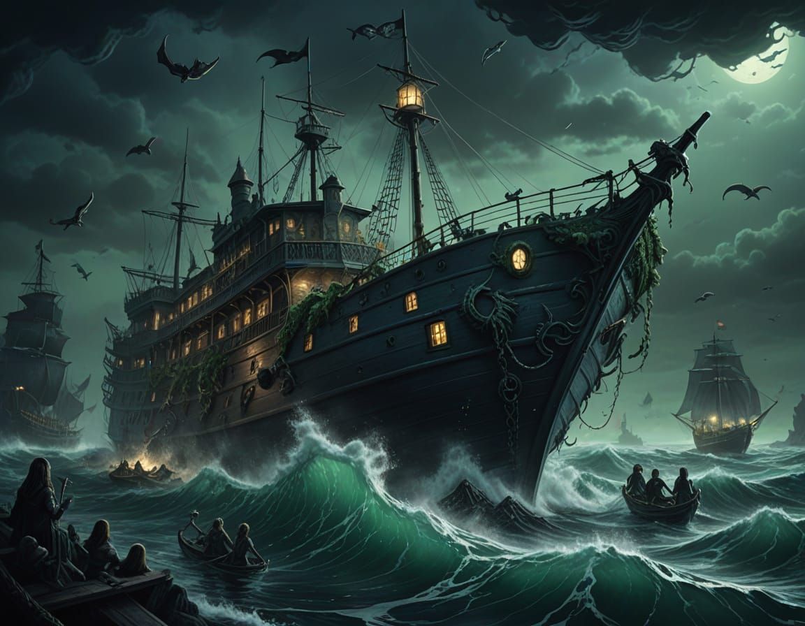 Sinister Mermaids Sink Ship in Gothic Fantasy Art