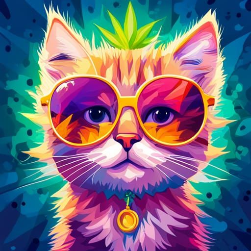 Neon Kitten with Sunglasses in Studio Ghibli Style