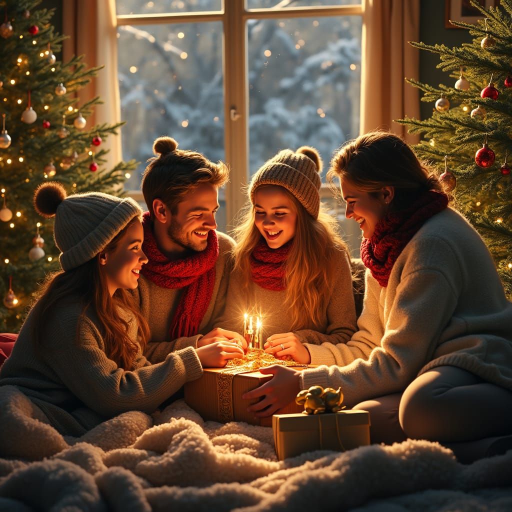 Cozy Christmas Gathering in Oil Painting Style