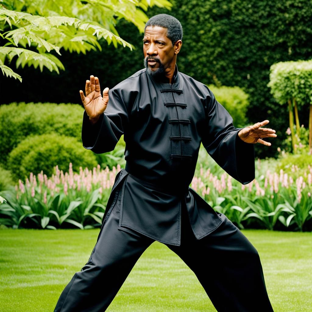 Denzel Washington Tai Chi Master in Garden