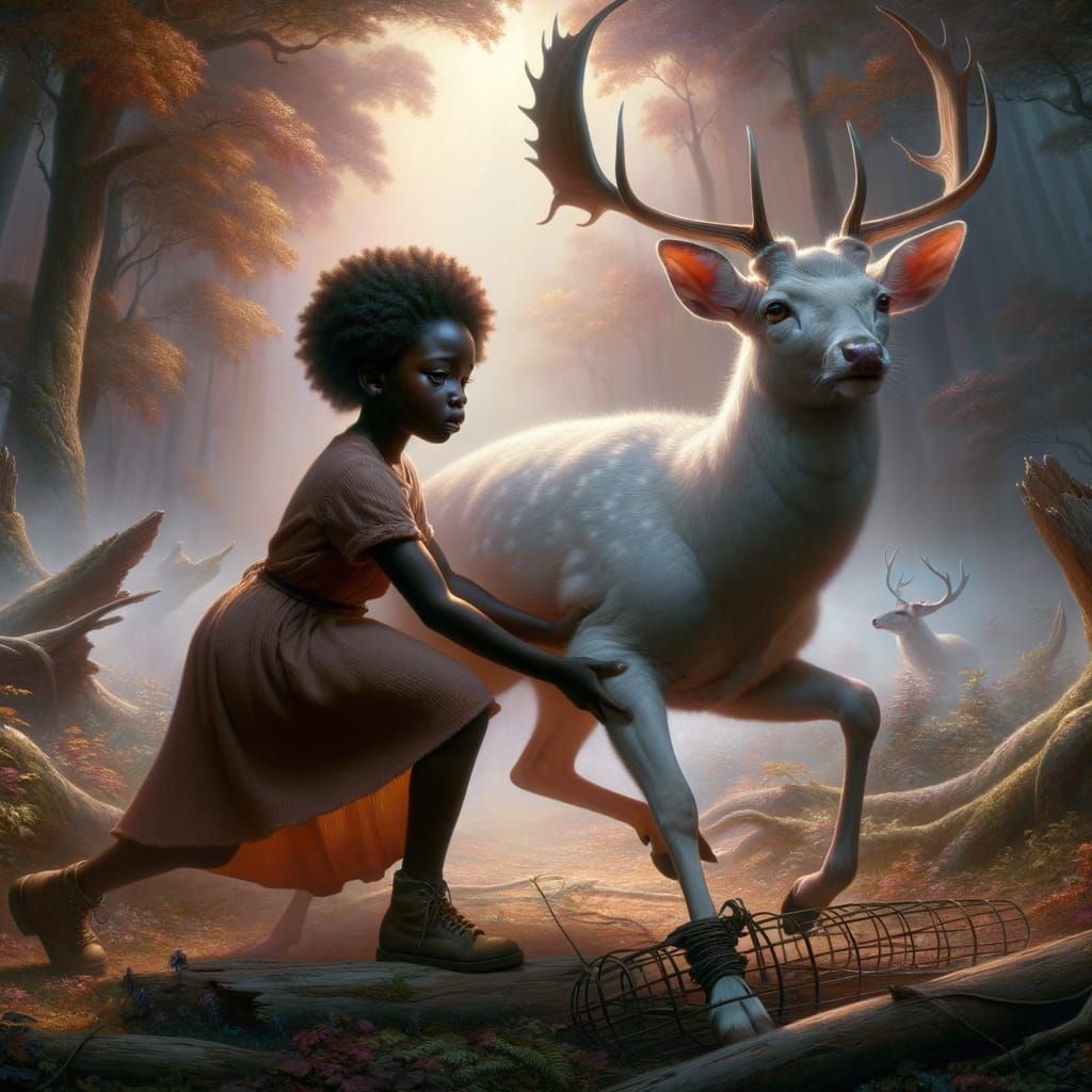 Girl Rescues Majestic Deer from Foothold Trap in Dreamy Land...