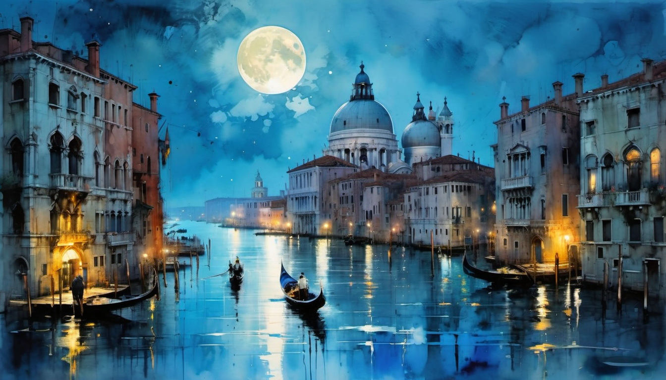 Venice Moonlight: Detailed Watercolor Painting