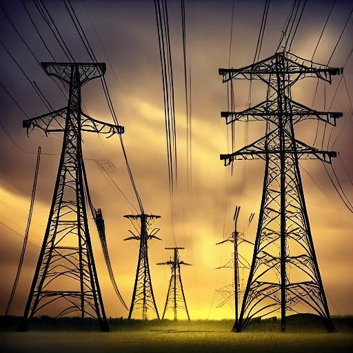 High Tension Landscape in Rainstorm