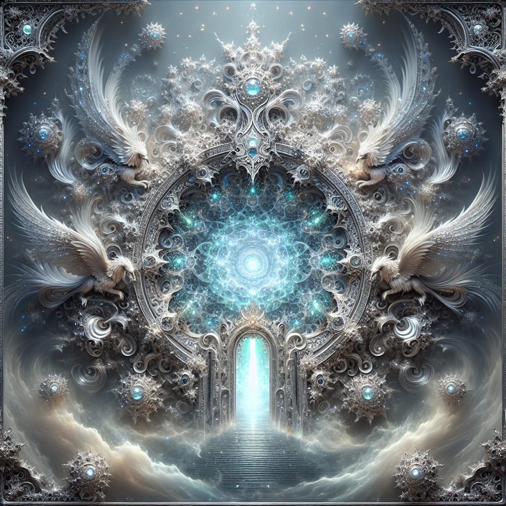 Opalescent Fractal Gate with Gryphons